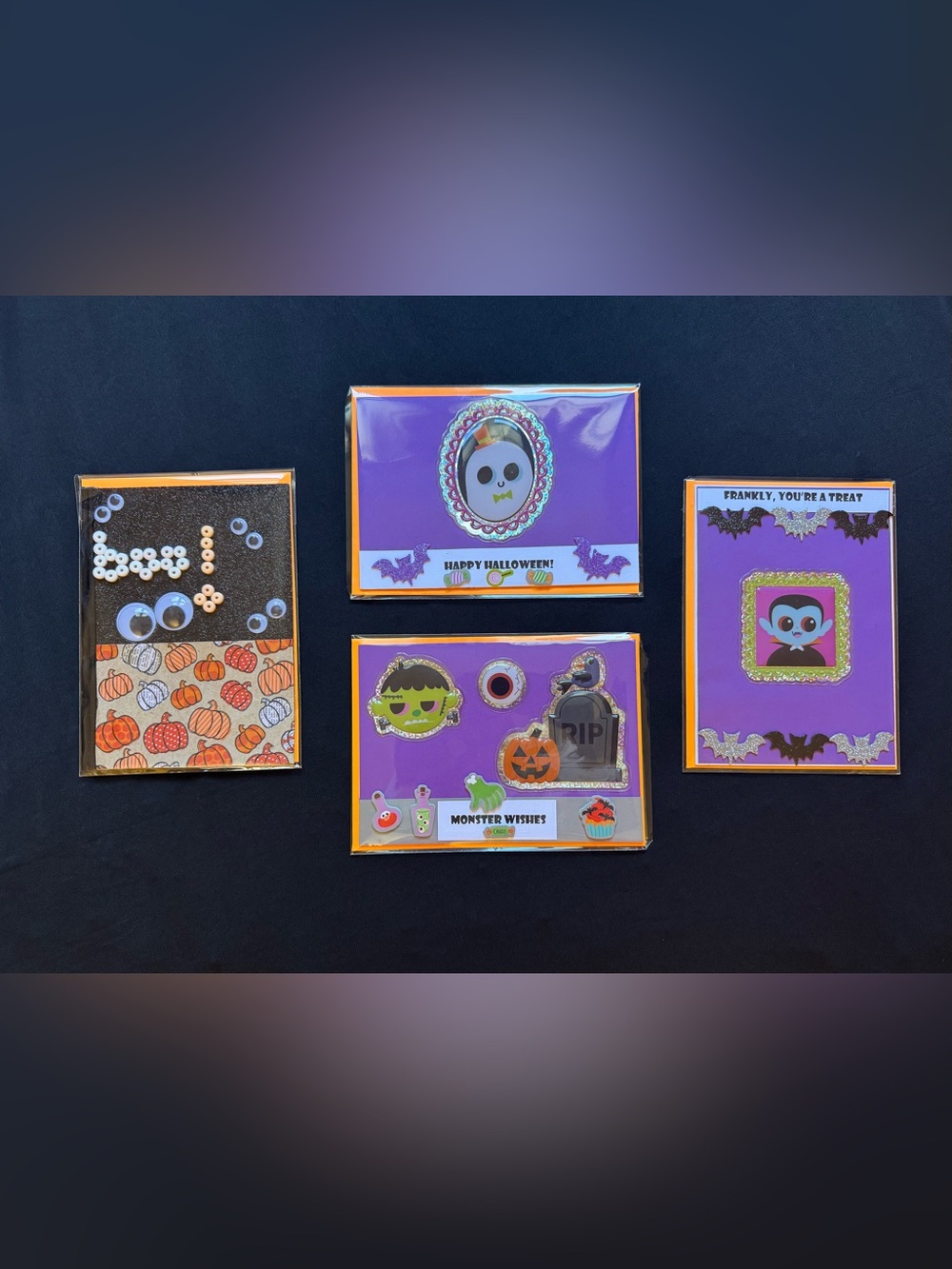 Halloween Greeting Card Set - With Festive Orange Envelopes.